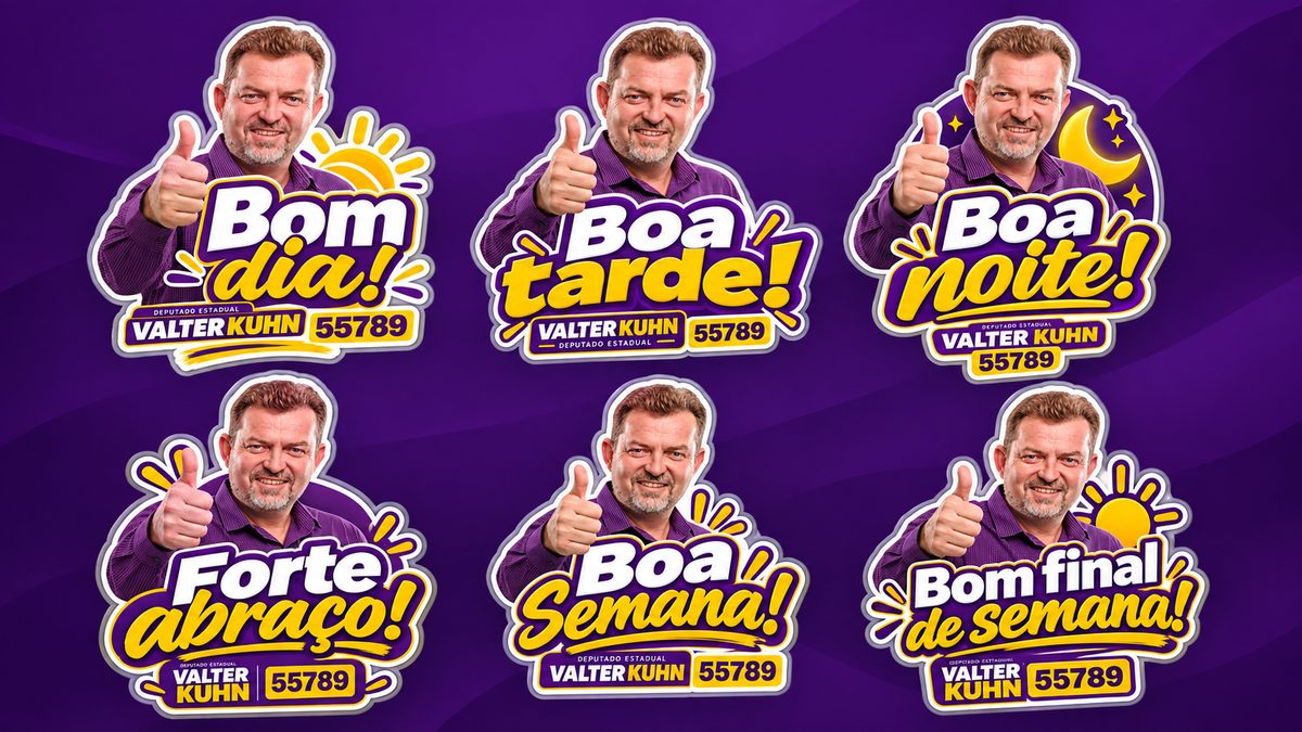 Prévia das figurinhas do Valter Kuhn para WhatsApp