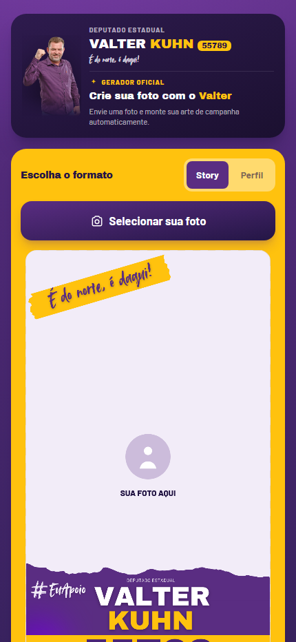 Prévia do gerador de foto de perfil com Valter Kuhn